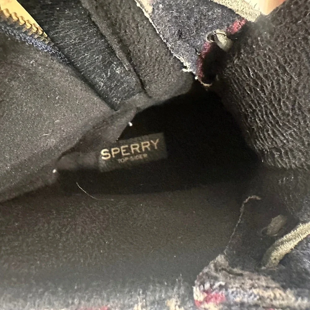 Sperry Saltwater Duck Boots Womens 8.5 Navy Red Plaid Waterproof STS99716